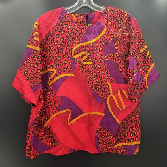 Laura Jayne Wild Funky Polyester Vintage Top Blouse animal print geometric sz 14 - Picture 1 of 8